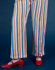 Work Pants in Rainbow Stripe pant leg close up on Sydney