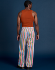 Back view of Work Pants in Rainbow Stripe and burnt terracotta Cropped Tank