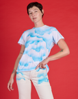 Alex is 5'8" and wearing P Cloud Coverage Airbrush Vintage Tee