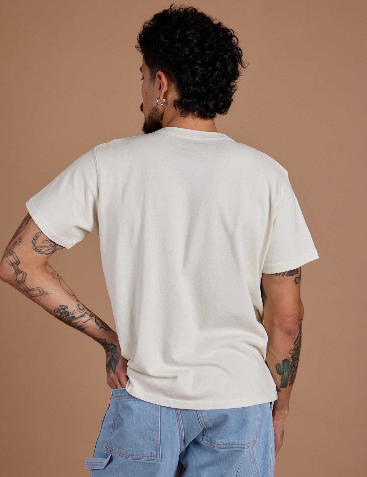 Burly Tee in Vintage Tee White back view on Jesse