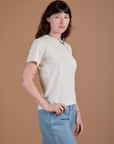 Angled front view of Burly Tee in Vintage Tee White on Alex