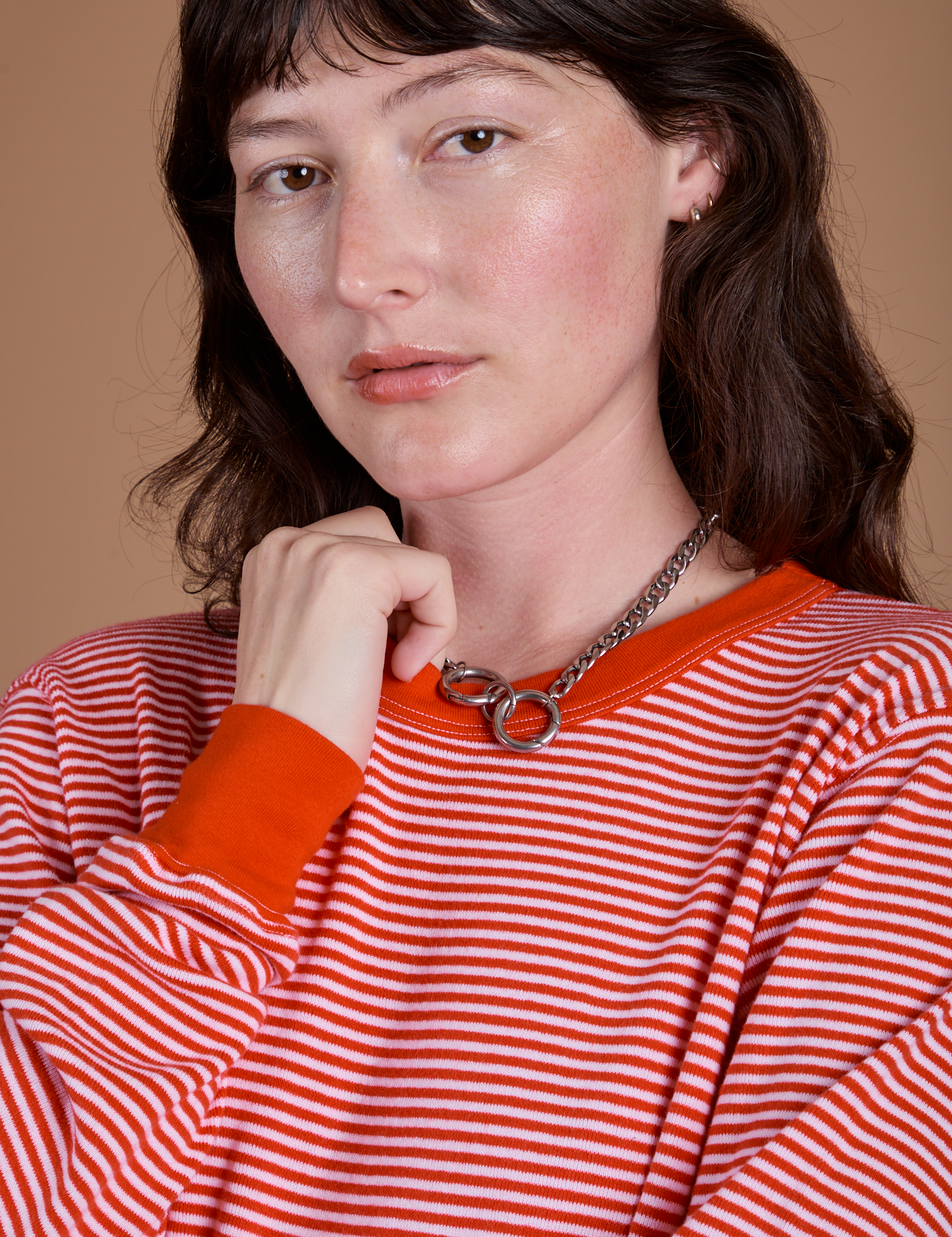 Long Sleeve Burly Tee in Red/White Stripe worn by Alex