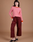 Long Sleeve Burly Tee in Red/White Stripe and Drop Pocket Cargo Pants in Red Wine on Alex