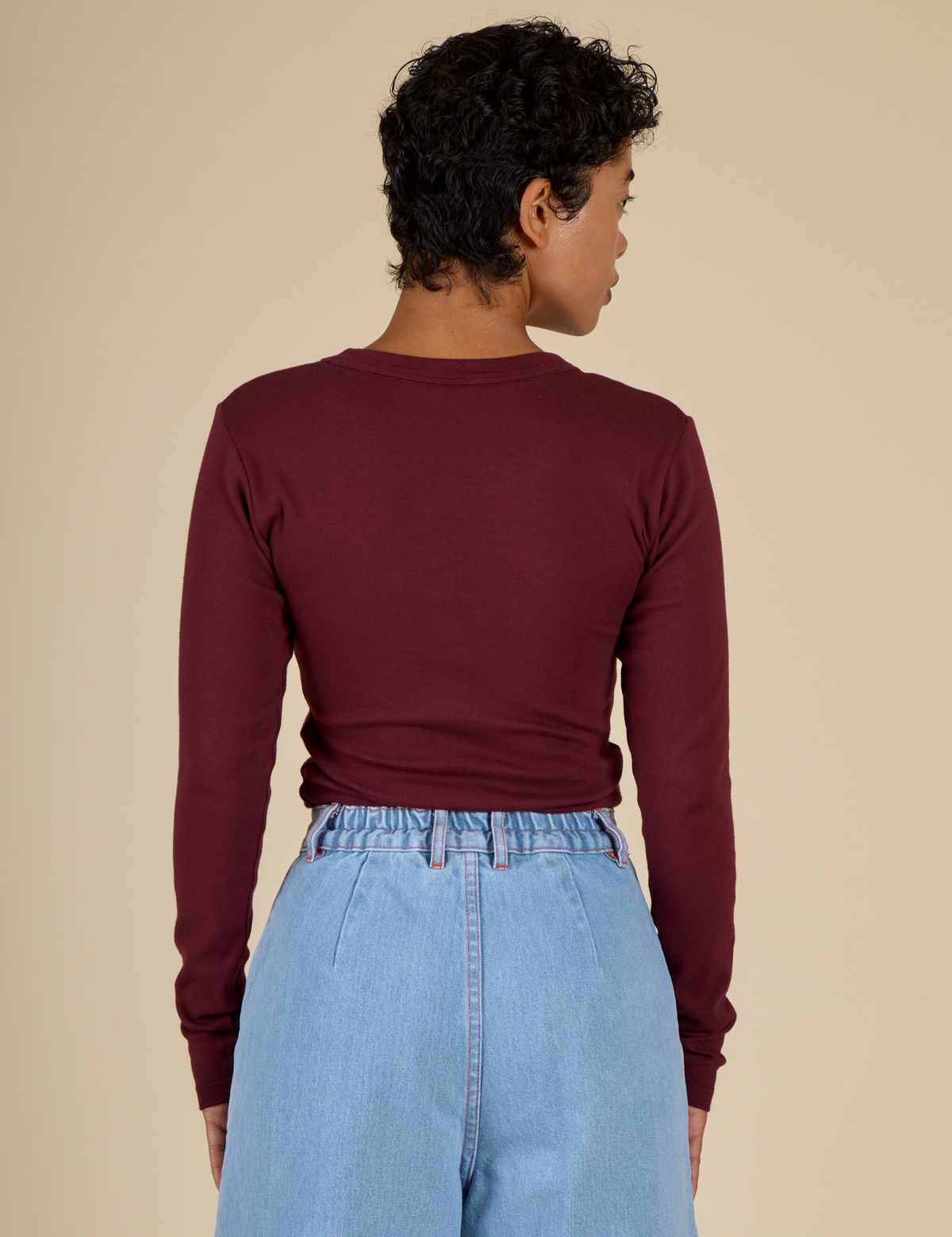 Back view of the Red wine Long Sleeve Baby Tee