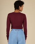 Back view of the Red wine Long Sleeve Baby Tee