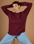 Tiara wearing the Red Wine Long Sleeve Burly Tee