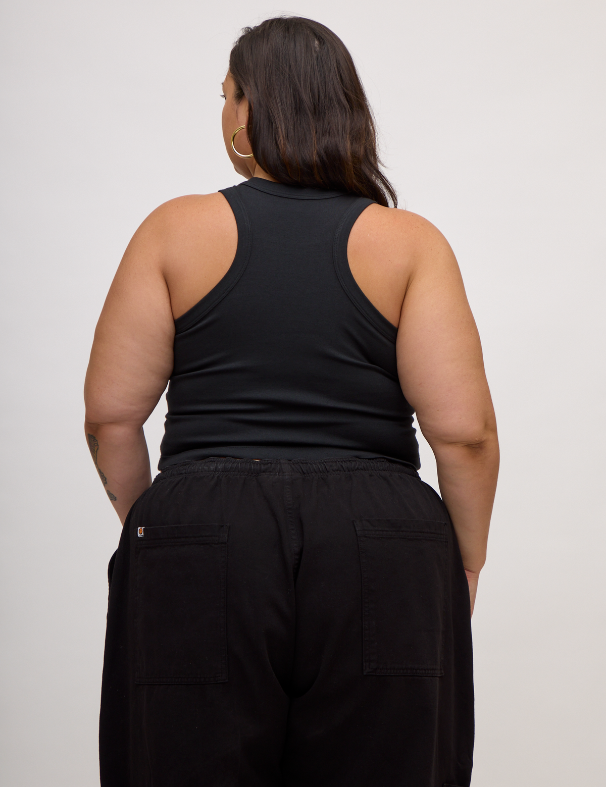 Back view of the Basic Black Deep Cut Racerback  on Kristen