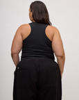 Back view of the Basic Black Deep Cut Racerback  on Kristen
