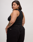 Angled back view of the Basic Black Deep Cut Racerback 