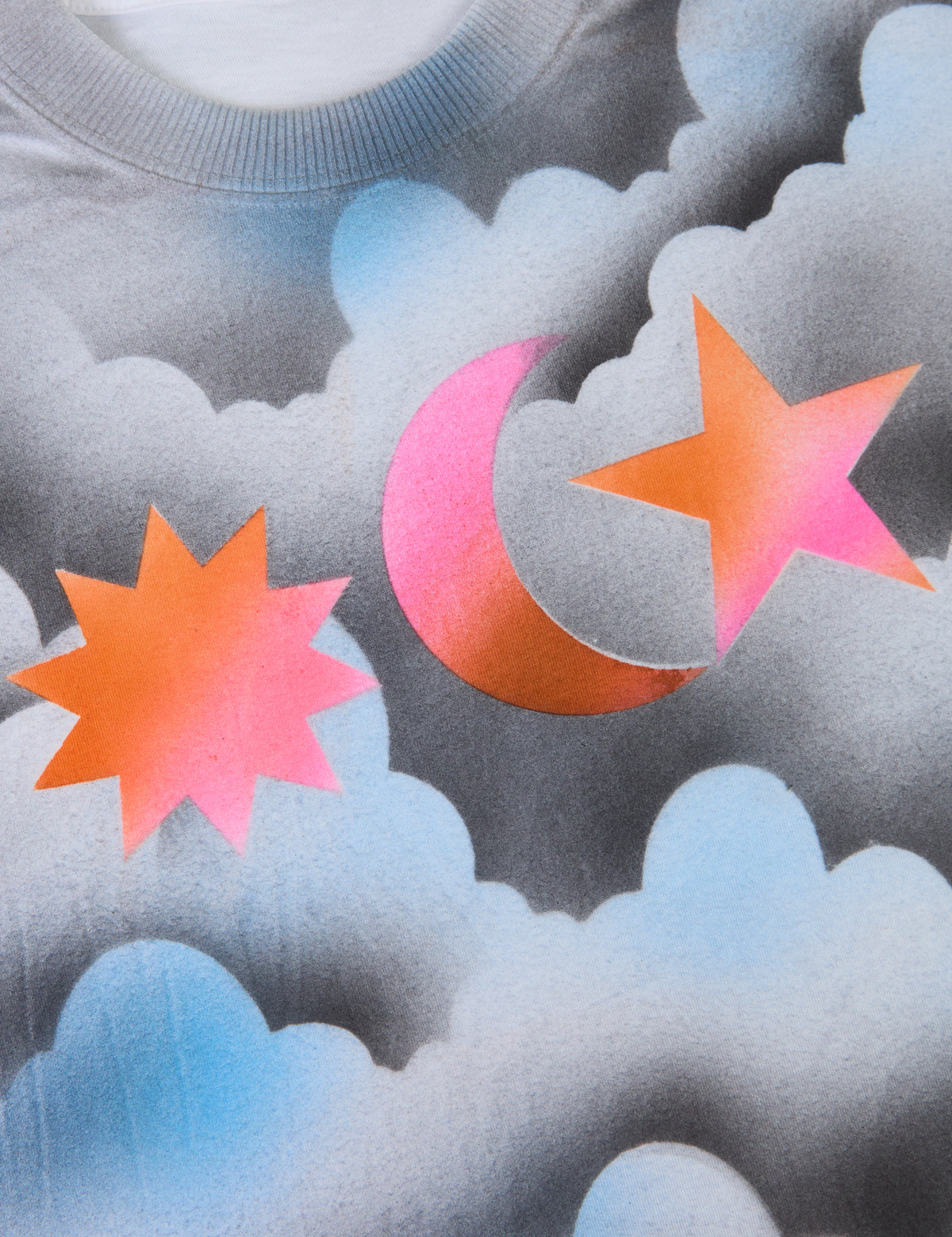 Fabric close up of the Dark Cloud & Sky Airbrush Vintage Tee