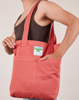 Everyday Tote Bag in Raspberry worn by model