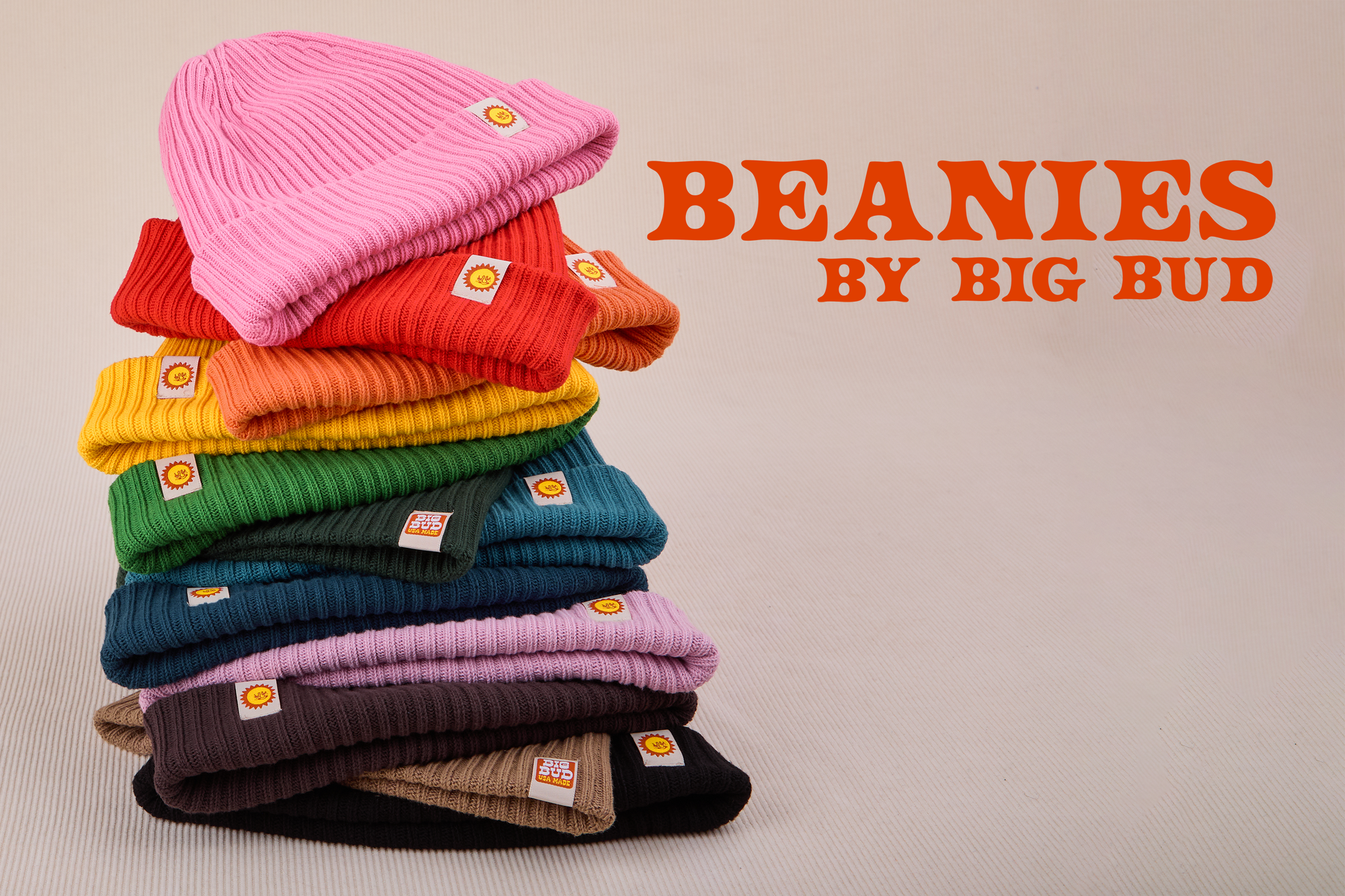 Stack of RIbbed Beanies in a rainbow of colors