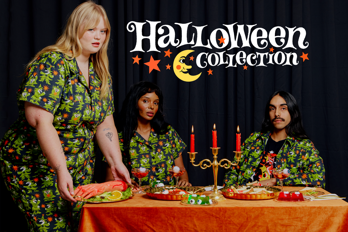Juliet, Kandia and Anthony are wearing pieces from the Halloween collection