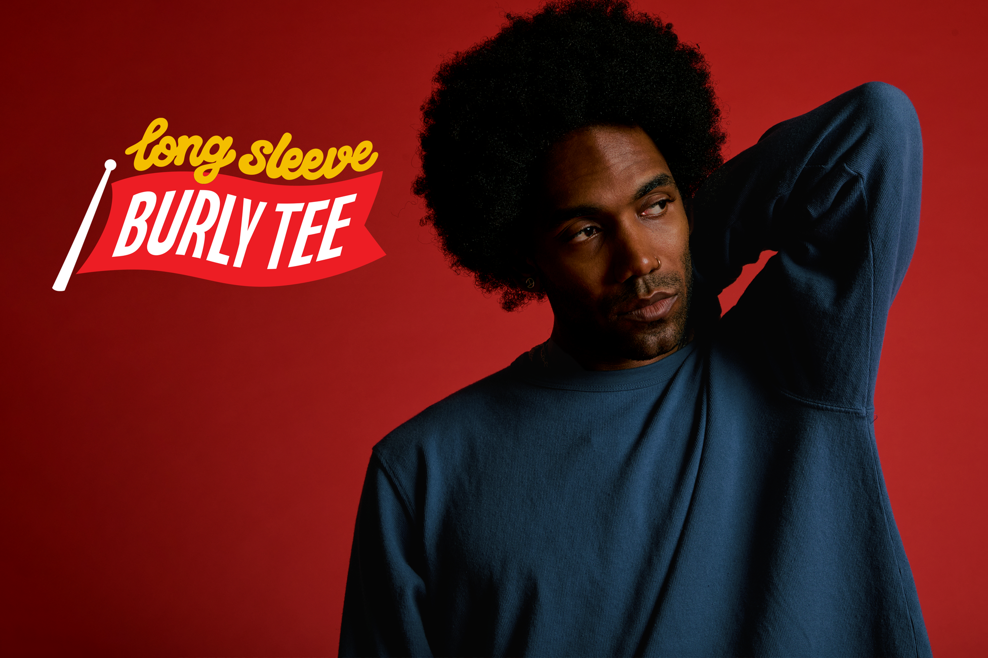 Jerrod is wearing Long Sleeve Burly Tee in French Blue