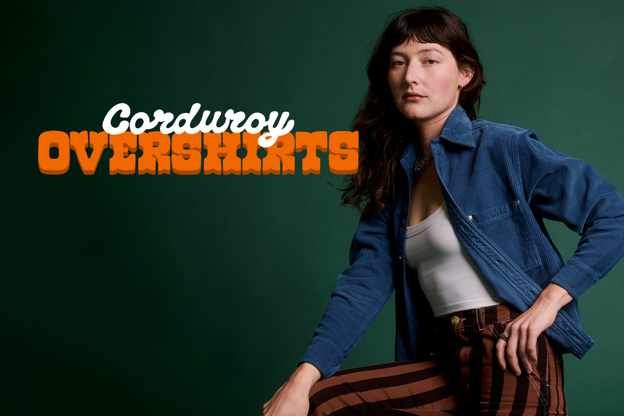 Alex is wearing a Corduroy Overshirt in French Blue