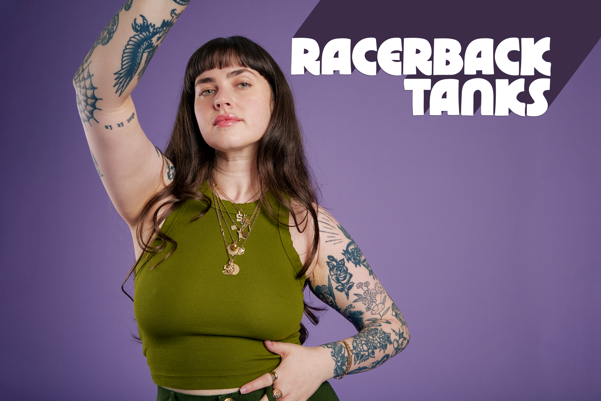 Sydney is wearing Racerback Tank in Surplus Green