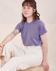 Hana is wearing P Organic Vintage Tee in Faded Grape paired with vintage off-white Western Pants