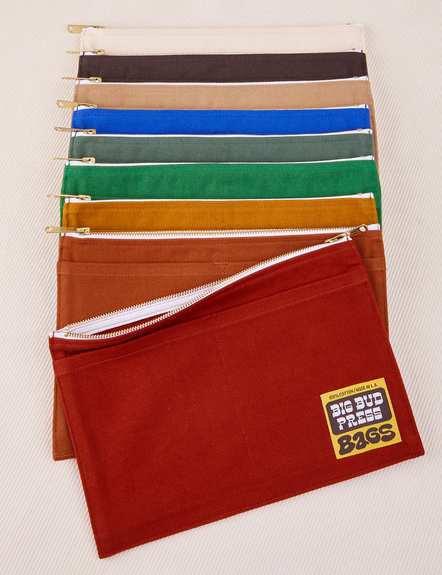 Big Pouch in Vintage Off-White, Espresso Brown, Tan, Royal Blue, Dark Emerald, Forest Green, Spicy Mustard, Burnt Terracotta and Paprika