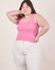 Ashley is wearing size L Tank Top in Bubblegum Pink paired with vintage off-white Western Pants