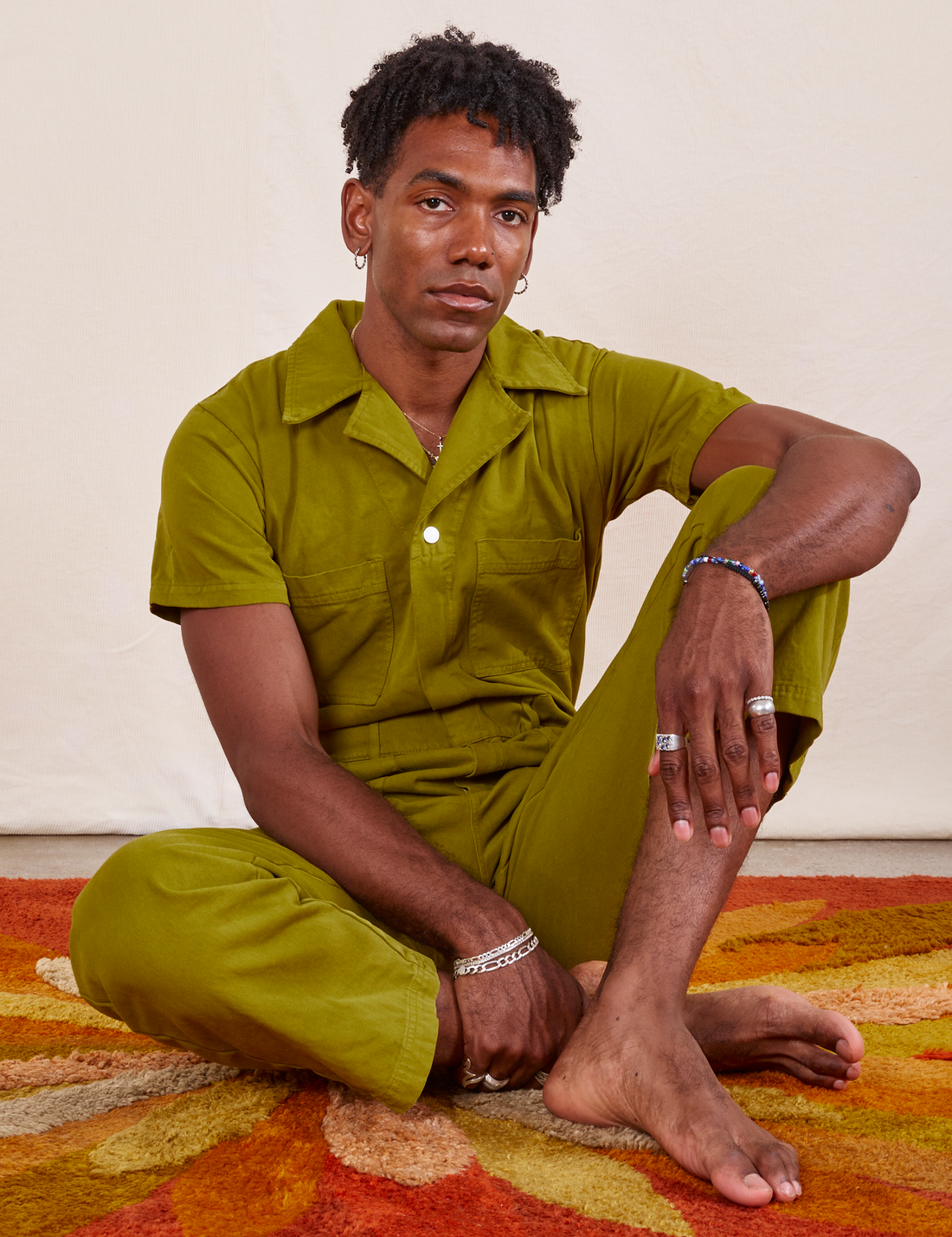 Short Sleeve Jumpsuit in Olive Green on Jerrod