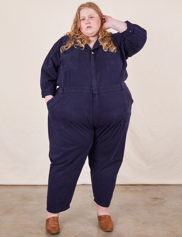 Catie is 5'11" and wearing 5XL Everyday Jumpsuit in Navy Blue
