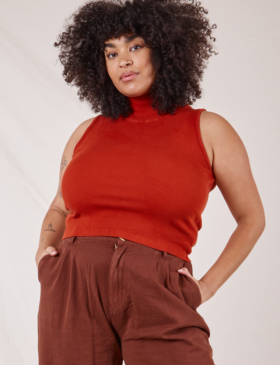 Sleeveless Essential Turtleneck in Paprika on Lana