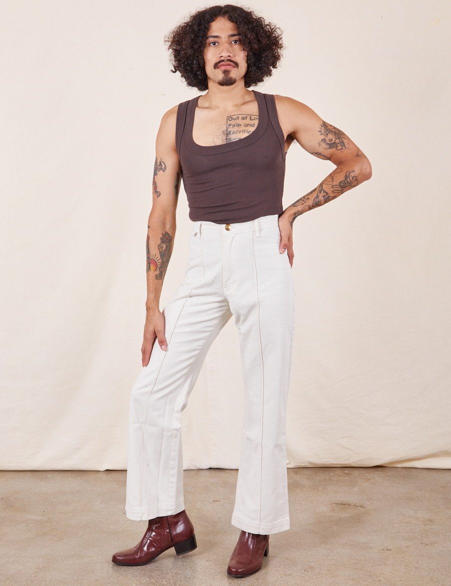 Western Pants in Vintage Tee Off-White on Jesse wearing espresso brown Tank Top