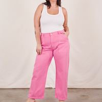 Work Pants in Bubblegum Pink on Faye wearing vintage off-white Tank Top