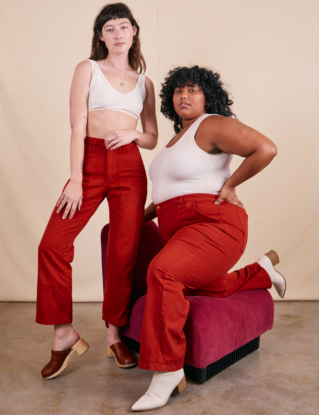 Work Pants in Paprika on Alex and Morgan