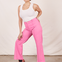 Western Pants in Bubblegum Pink on Tiara wearing vintage off-white Tank Top