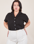 Faye is wearing Pantry Button-Up in Basic Black