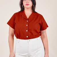 Pantry Button-Up in Paprika on Faye wearing vintage off-white Western Pants