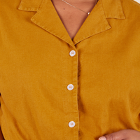 Pantry Button-Up in Spicy Mustard front close up on Morgan