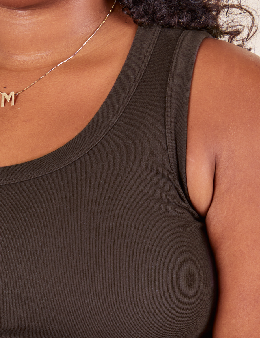 The Tank Top in Espresso Brown close up on Morgan