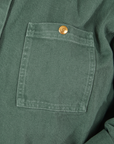Denim Work Jacket in Dark Emerald Green front pocket close up
