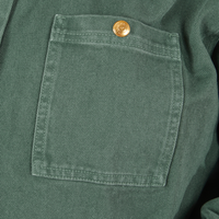 Denim Work Jacket in Dark Emerald Green front pocket close up