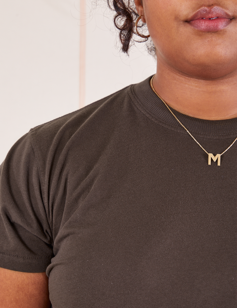 The Organic Vintage Tee in Espresso Brown close up on Morgan