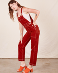 Side view of Original Overalls in Paprika worn by Alex