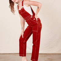 Side view of Original Overalls in Paprika worn by Alex