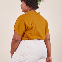 Pantry Button-Up in Spicy Mustard back view on Morgan wearing vintage off-white Western Pants