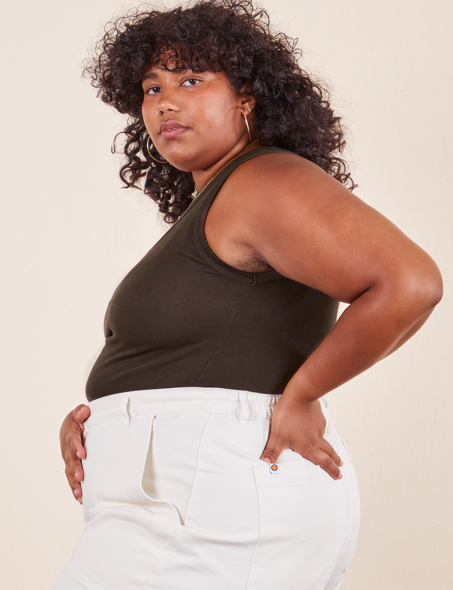 The Tank Top in Espresso Brown side view on Morgan