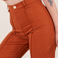 Western Pants in Burnt Terracotta close up on Alex