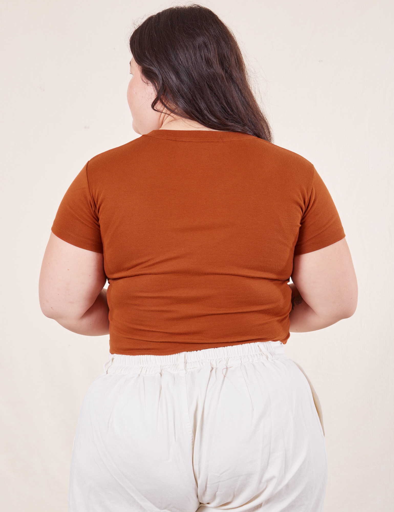 Back view of Baby Tee in Burnt Terracotta on Ashley