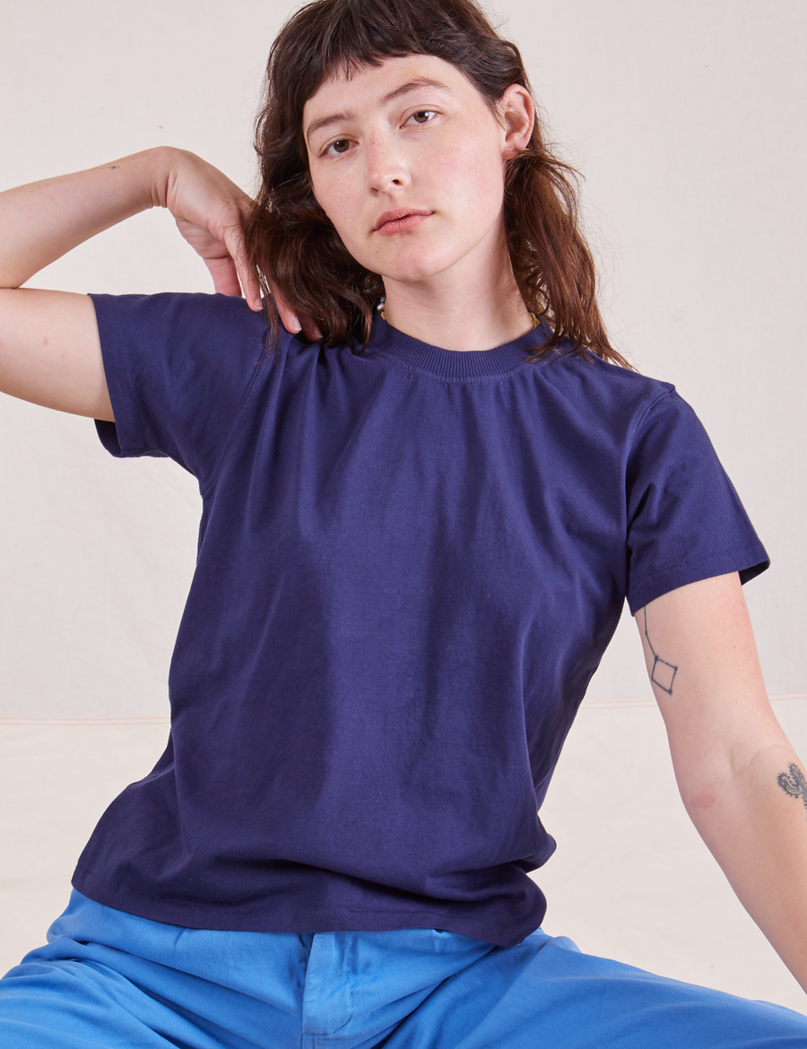 The Organic Vintage Tee in Navy Blue on Alex