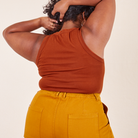 Tank Top in Burnt Terracotta back view on Morgan wearing spicy mustard Work Shorts