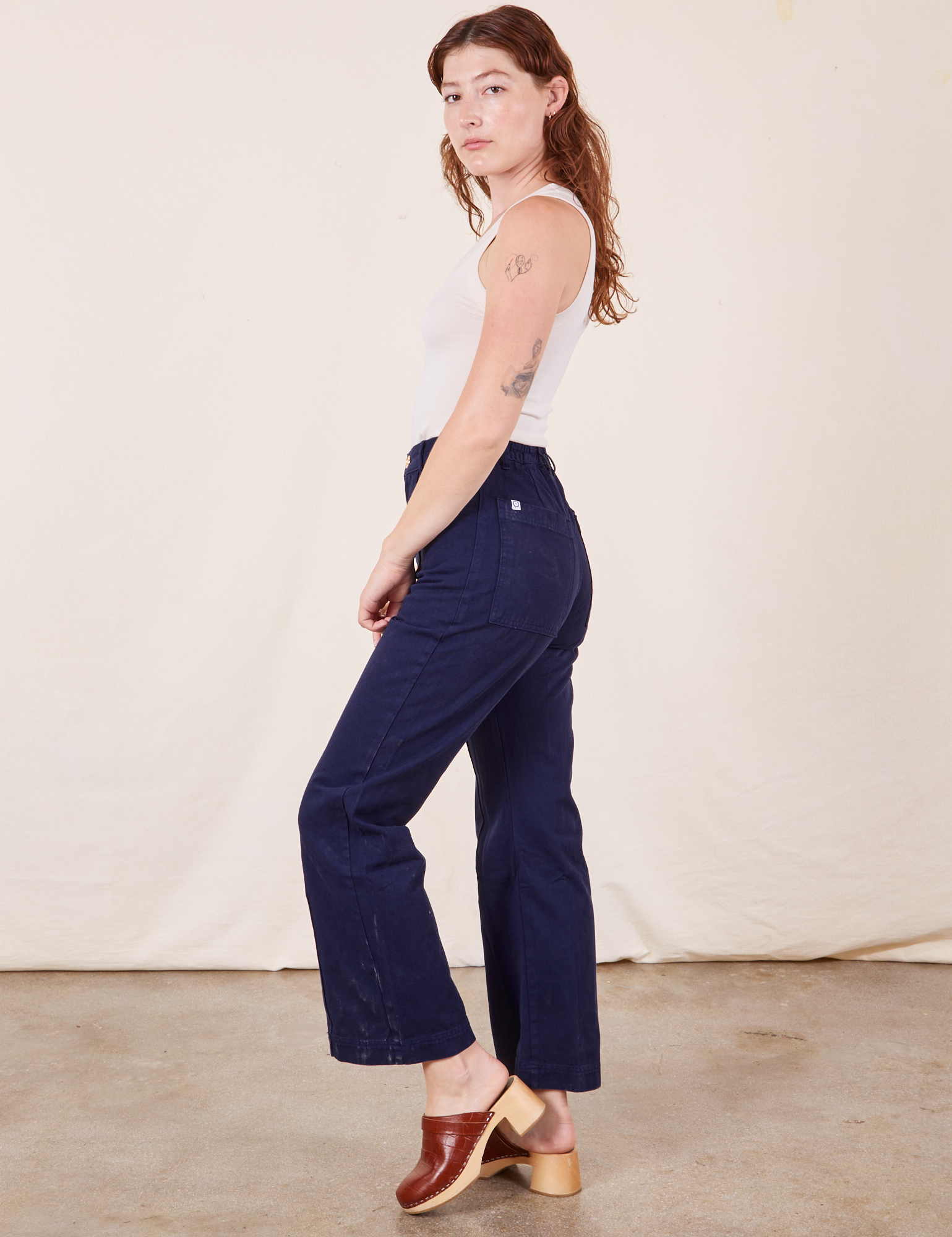 Side view of Western Pants in Navy Blue on Alex