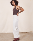 Side view of Western Pants in Vintage Tee Off-White and espresso brown Tank Top on Jesse