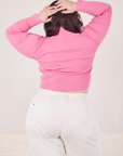 Back view of Essential Turtleneck in Bubblegum Pink worn by Ashley