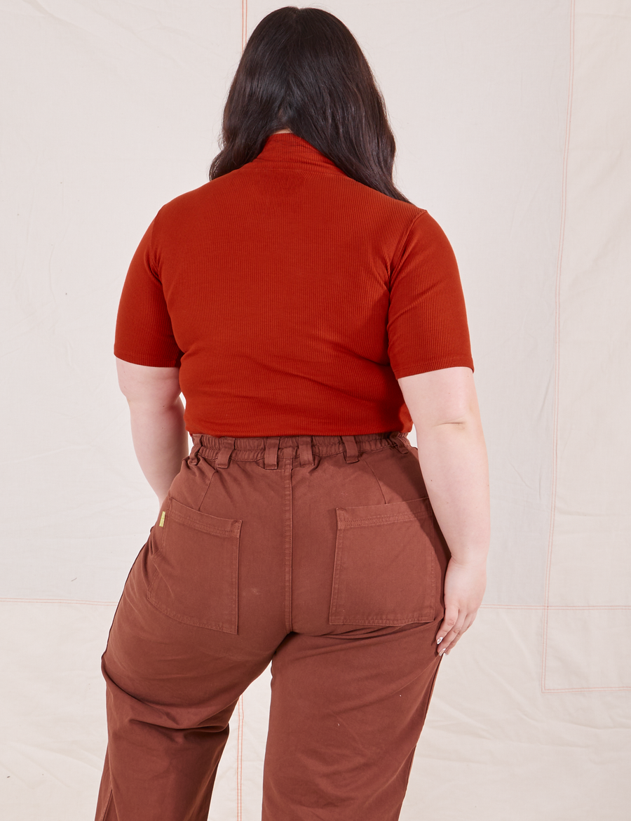 1/2 Sleeve Essential Turtleneck in Paprika back view on Ashley wearing fudgesicle brown Bell Bottoms
