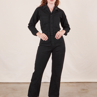 Alex is 5'8" and wearing XS Everyday Jumpsuit in Basic Black